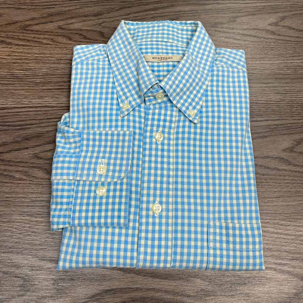 Burberry Blue & Off-White Gingham Shirt L